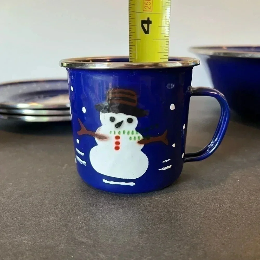 Golden Rabbit II Snowman Denise S. Harvey Blue Enamelware Lot Of (8) Eight